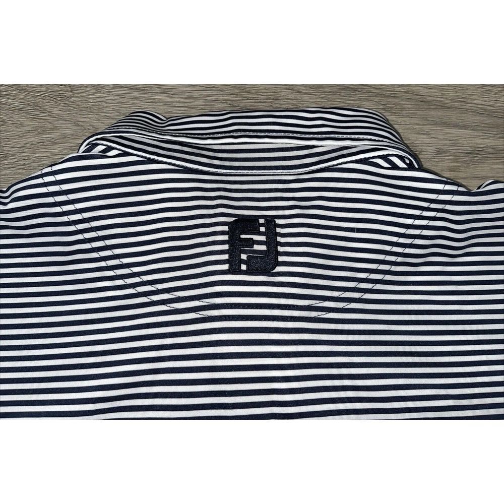FJ Footjoy Mens Golf Polo Shirt Short Sleeve Blue & White Stripes Large - Picture 8 of 9